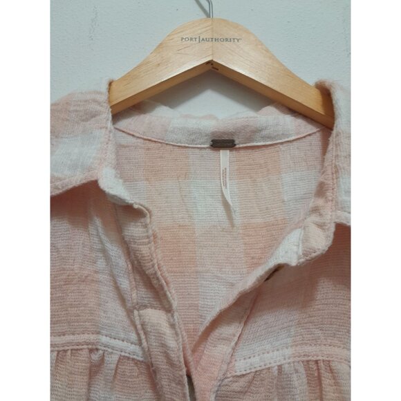 Free People Large Hey There Sunshine Boho Button Front Raw Hem Beachy Casual Top - Picture 8 of 10